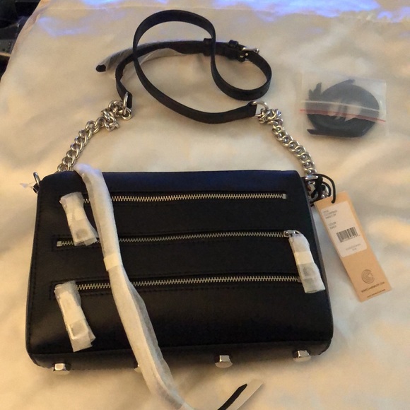 Rebecca Minkoff Mini 5 Zip Black Leather Crossbody Chain & Leather Strap NWT - Picture 2 of 14